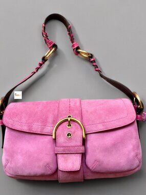 Coach Y2K Pink Suede Double Pocket Soho Flap Shoulder Bag 3659